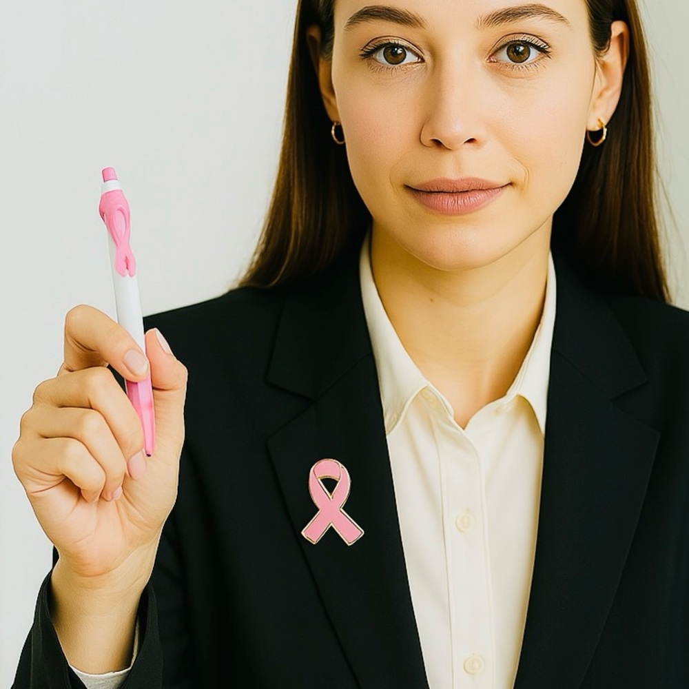 Breast Cancer Awareness Pink Ribbon Lapel Pin and Matching Pen New